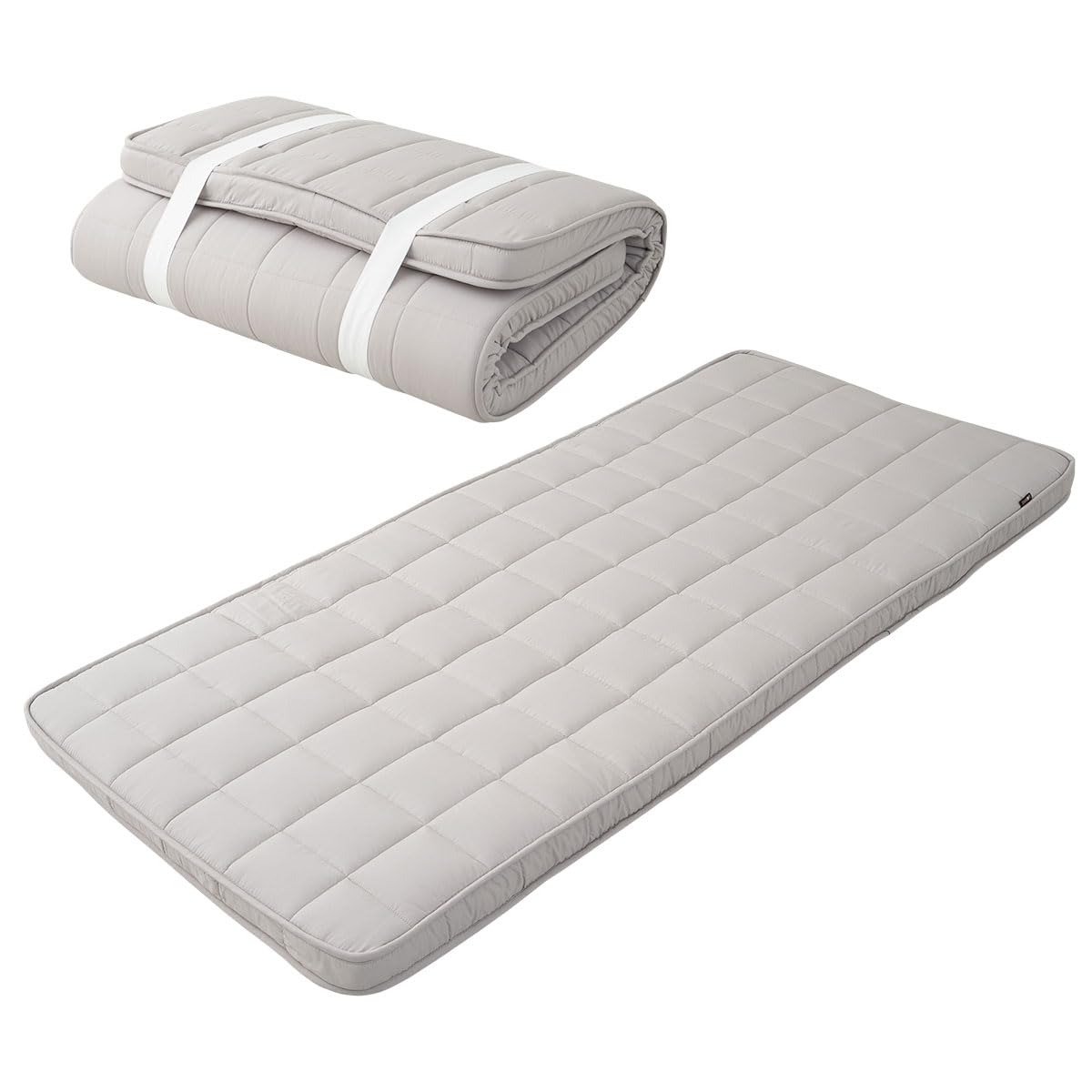 EMOOR Japanese Padded Floor Mattress Futon Mattress MACHI Single Gray, Gusset Foldable Storable Elastic Bands Floor Sleeping Guest Bed Tatami Mat