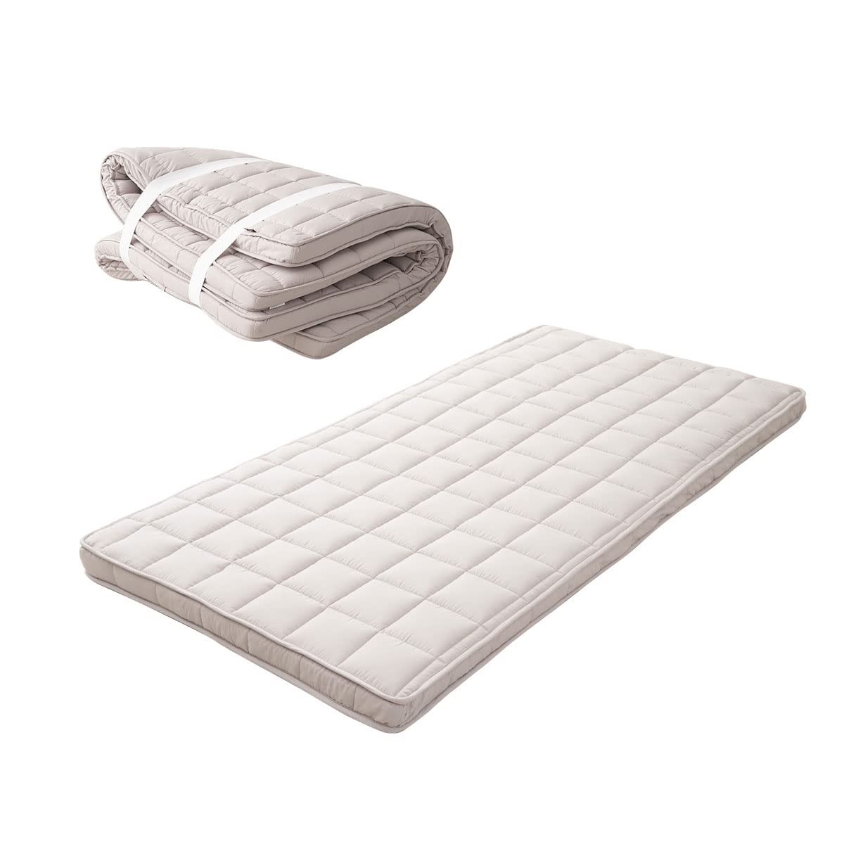 EMOOR Japanese Floor Mattress Futon Mattress CLASSE & Fitted Sheet PRESSO Single Made in Japan Cotton (Gray), Foldable Floor Sleeping Bed Tatami Mat