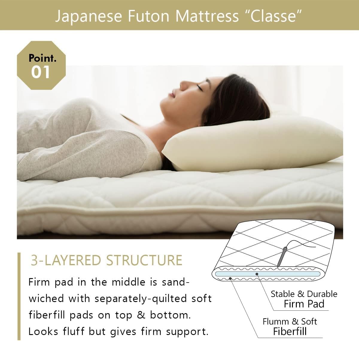 EMOOR Japanese Floor Mattress Futon Mattress CLASSE and Foldable Tatami Mat Set Single White & Natural, Foldable Floor Sleeping Bed Mat Sikibuton Igusa Natural
