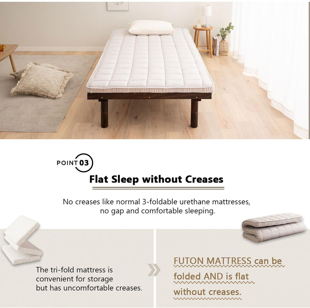 EMOOR Japanese Padded Floor Mattress Futon Mattress MACHI Single Gray, Gusset Foldable Storable Elastic Bands Floor Sleeping Guest Bed Tatami Mat