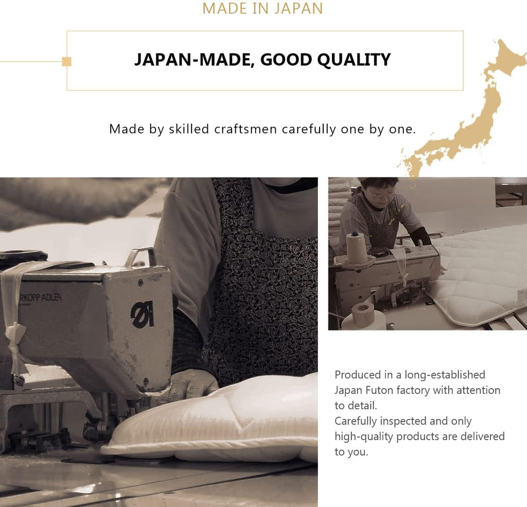 EMOOR Space-Saving Japanese Futon Set (Futon Mattress, Comforter & Pillow) Compact-Single Made in Japan White Foldable Floor Sleeping Mattress Shikibuton Tatami Mat Camp Guest-Use