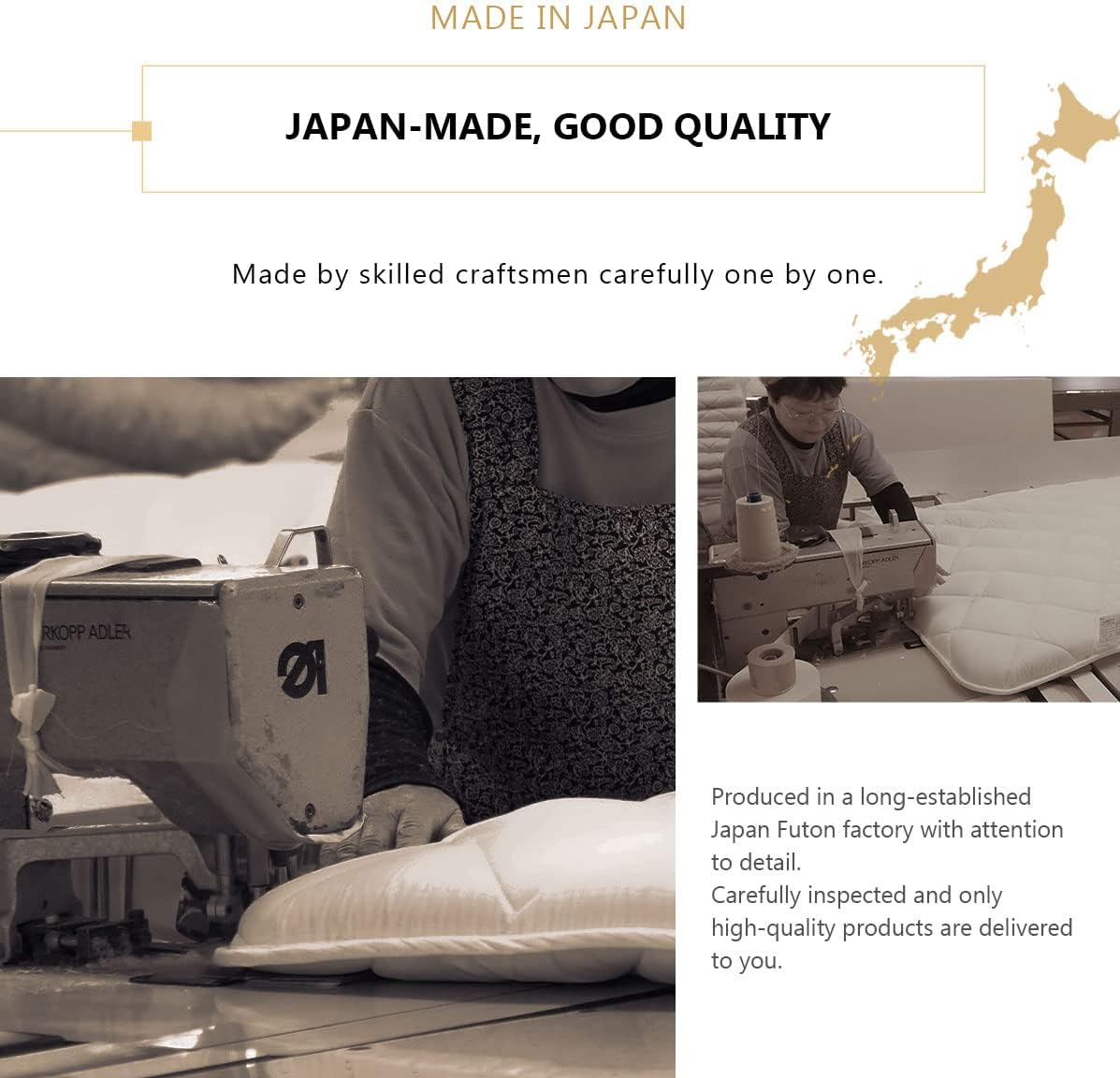EMOOR Space-Saving Japanese Futon Set (Futon Mattress, Comforter & Pillow) Compact-Single Made in Japan White Foldable Floor Sleeping Mattress Shikibuton Tatami Mat Camp Guest-Use