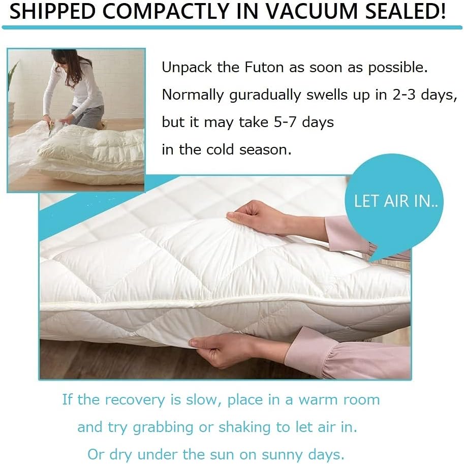 EMOOR Japanese Floor Mattress Futon Mattress CLASSE & Fitted Sheet PRESSO Single Made in Japan Cotton (Gray), Foldable Floor Sleeping Bed Tatami Mat