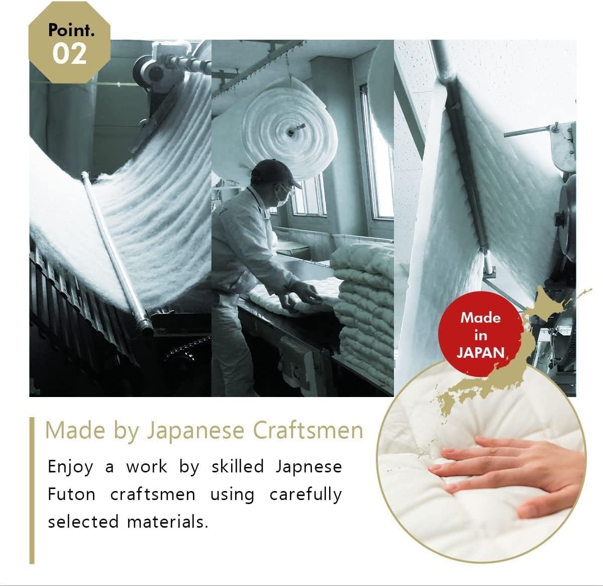 EMOOR Japanese Floor Mattress Futon Mattress CLASSE and Foldable Tatami Mat Set Single White & Natural, Foldable Floor Sleeping Bed Mat Sikibuton Igusa Natural