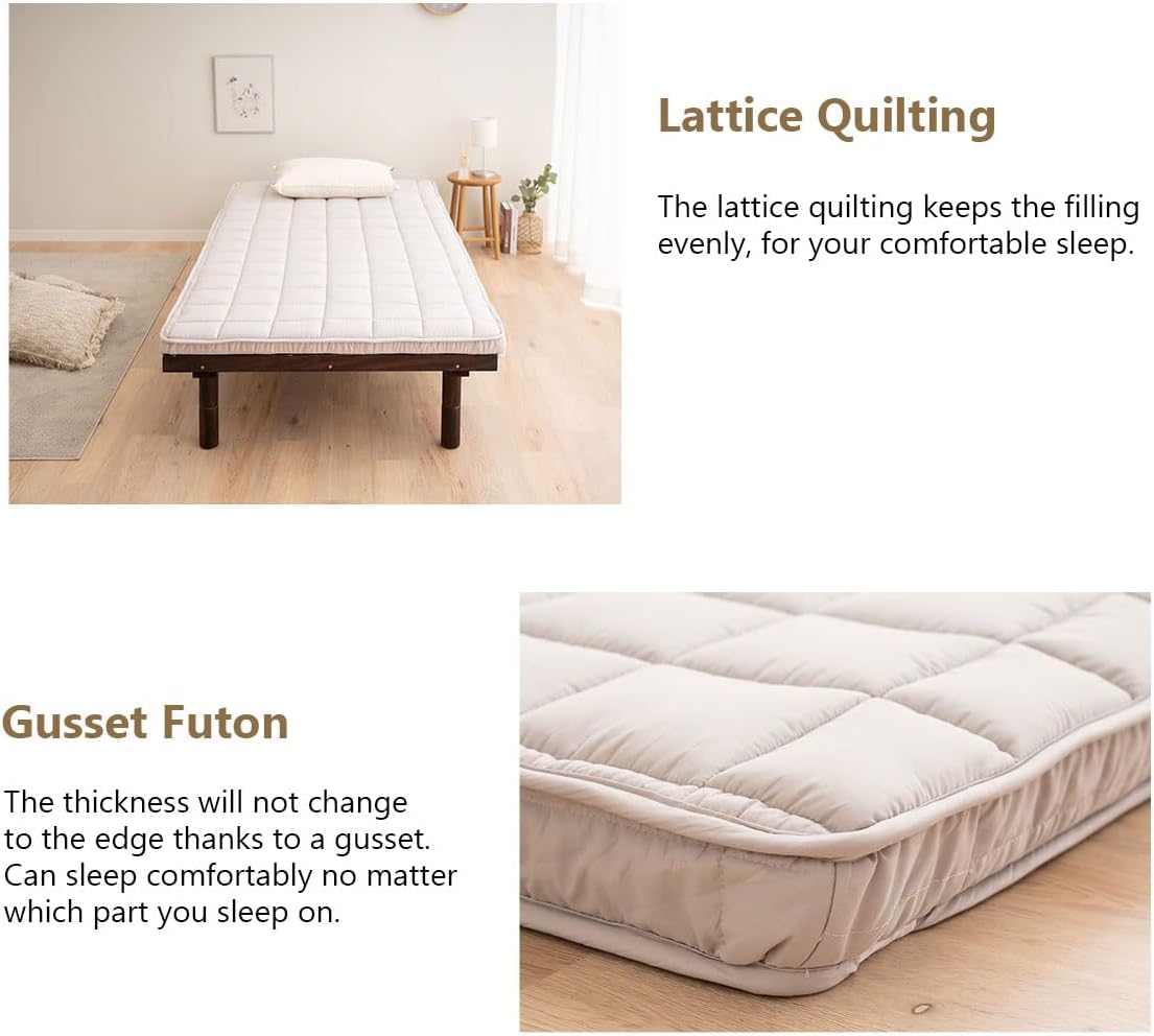 EMOOR Japanese Padded Floor Mattress Futon Mattress MACHI Single Gray, Gusset Foldable Storable Elastic Bands Floor Sleeping Guest Bed Tatami Mat