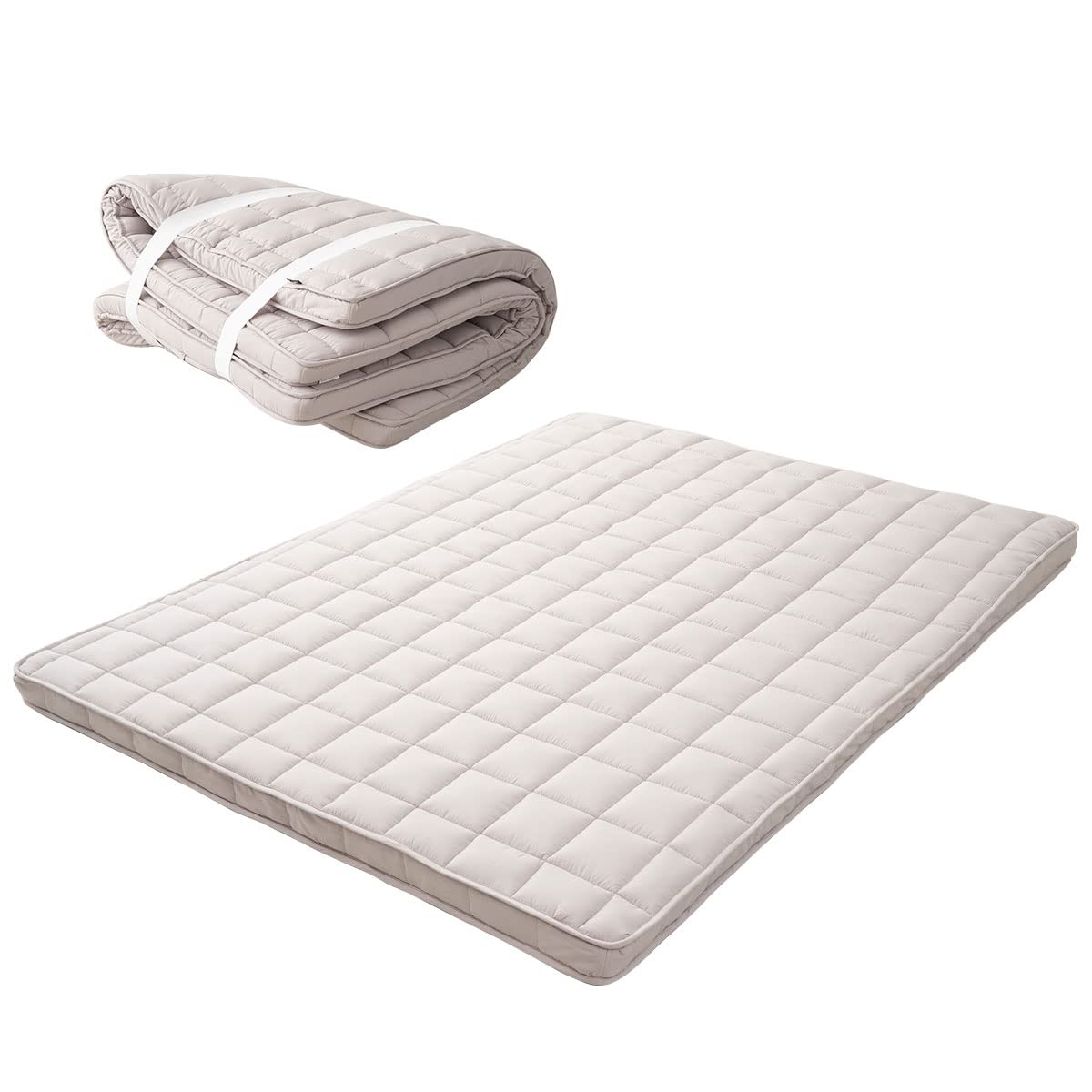 EMOOR Japanese Floor Mattress Futon Mattress Anti-Sag Single Made in Japan 100% Cotton Chip Foam Gray, Shikibuton Foldable Sleeping Bed Tatami Mat