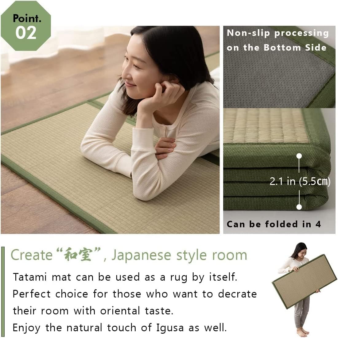 EMOOR Japanese Floor Mattress Futon Mattress CLASSE and Foldable Tatami Mat Set Single White & Natural, Foldable Floor Sleeping Bed Mat Sikibuton Igusa Natural