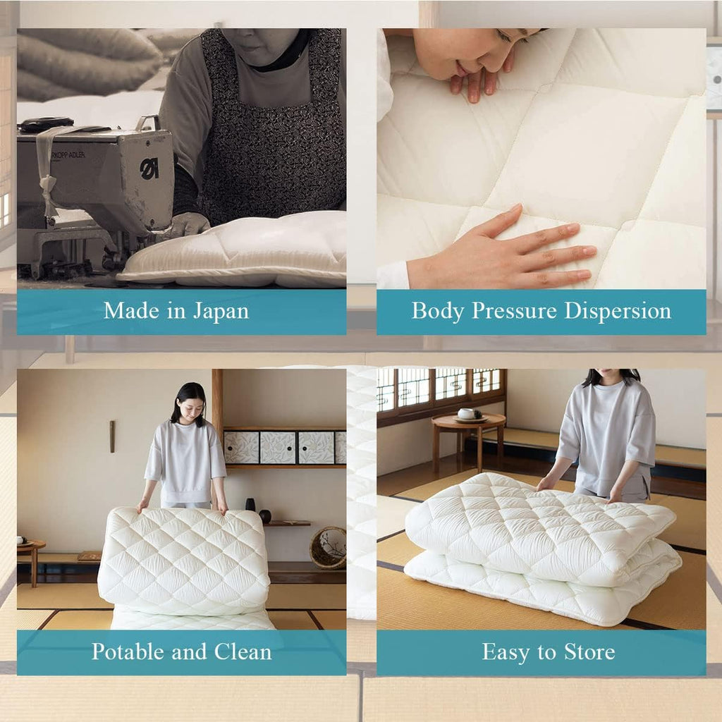 EMOOR Japanese Floor Mattress Futon Mattress CLASSE & Fitted Sheet PRESSO Single Made in Japan Cotton (Gray), Foldable Floor Sleeping Bed Tatami Mat